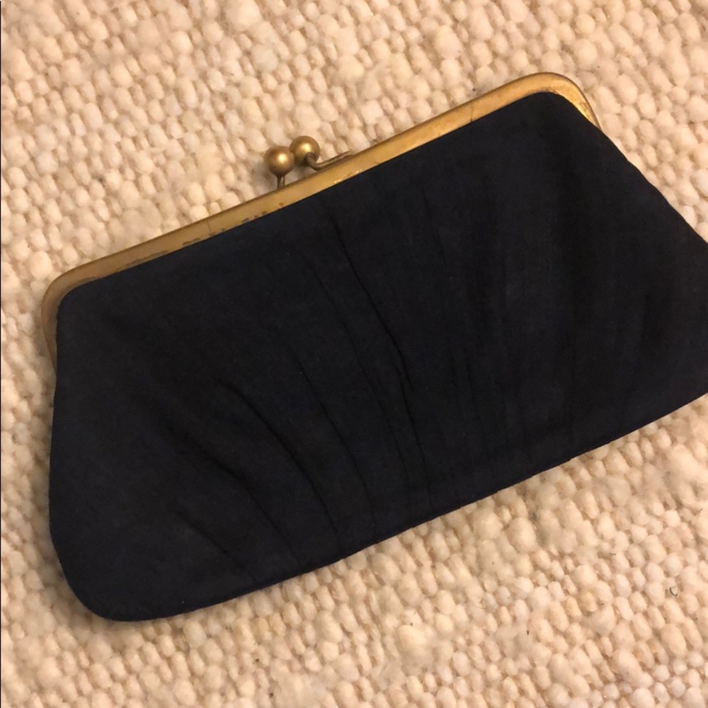 Navy Blue Silk Pleated Evening Clutch